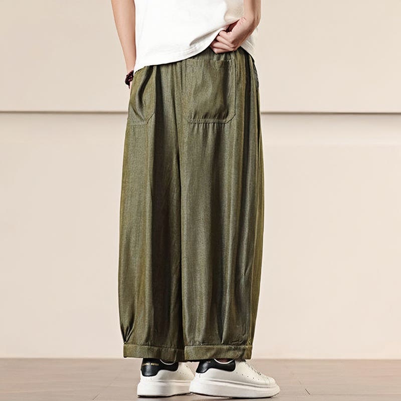 Pantaloni larghi da uomo con coulisse e tasche, tinta unita, modello Buddha Stones Spring - image 26