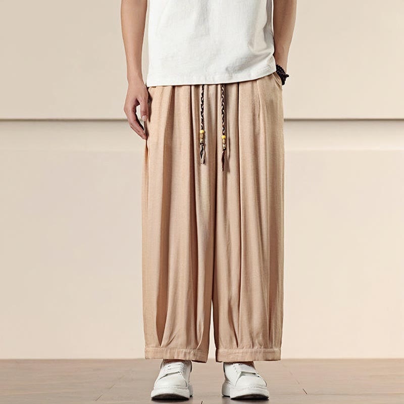 Pantaloni da uomo a gamba larga con coulisse in cotone tinta unita Buddha Stones Spring con tasche
