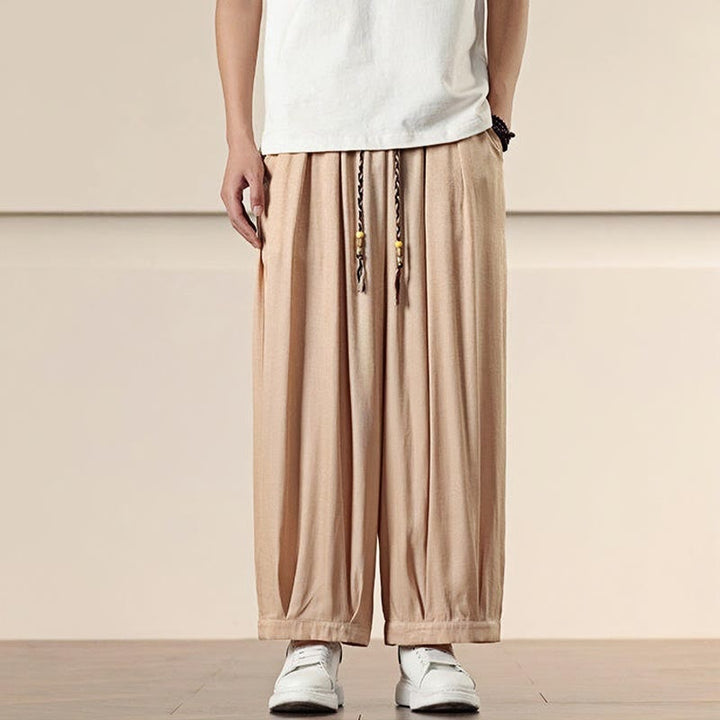 Pantaloni da uomo a gamba larga con coulisse in cotone tinta unita Buddha Stones Spring con tasche