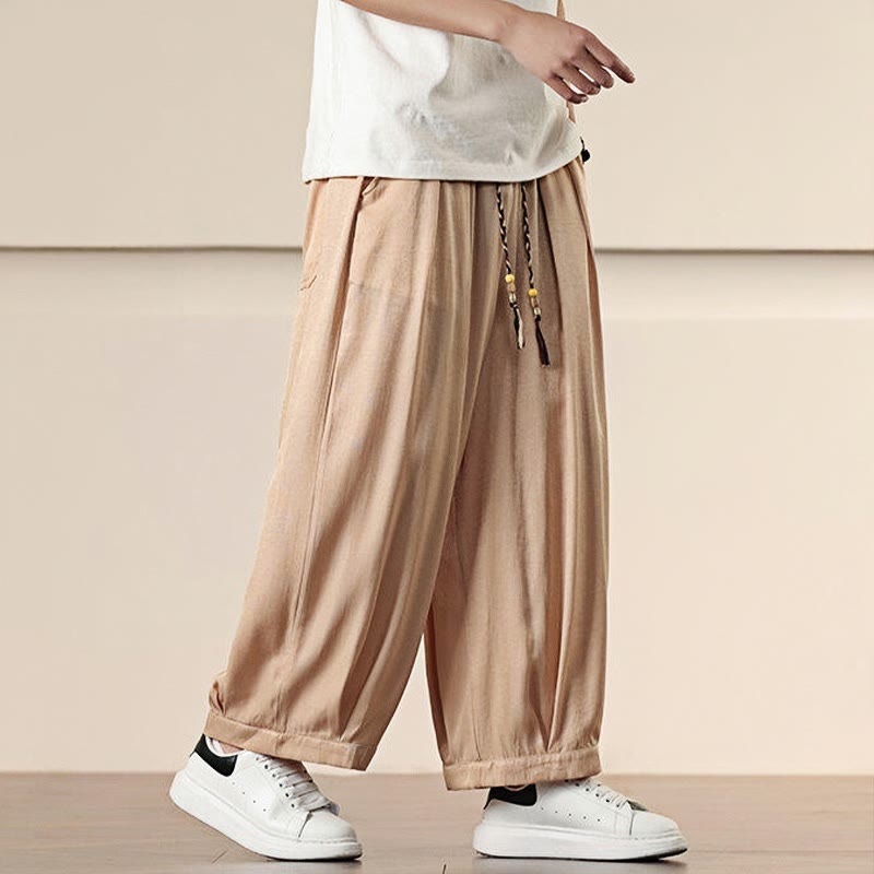 Pantaloni larghi da uomo con coulisse e tasche, tinta unita, modello Buddha Stones Spring - image 22