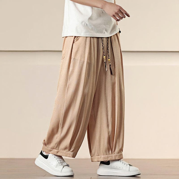 Pantaloni larghi da uomo con coulisse e tasche, tinta unita, modello Buddha Stones Spring - image 22