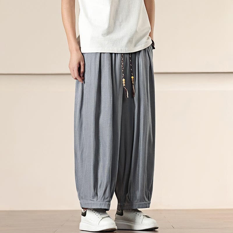 Pantaloni larghi da uomo con coulisse e tasche, tinta unita, modello Buddha Stones Spring - image 11