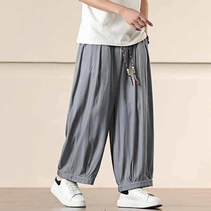 Pantaloni da uomo a gamba larga con coulisse in cotone tinta unita Buddha Stones Spring con tasche