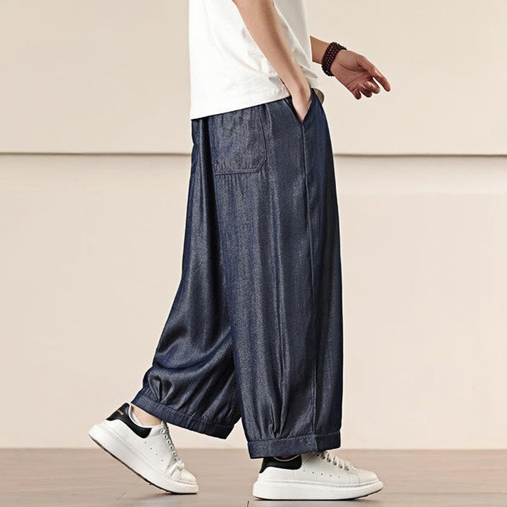 Pantaloni larghi da uomo con coulisse e tasche, tinta unita, modello Buddha Stones Spring - image 38