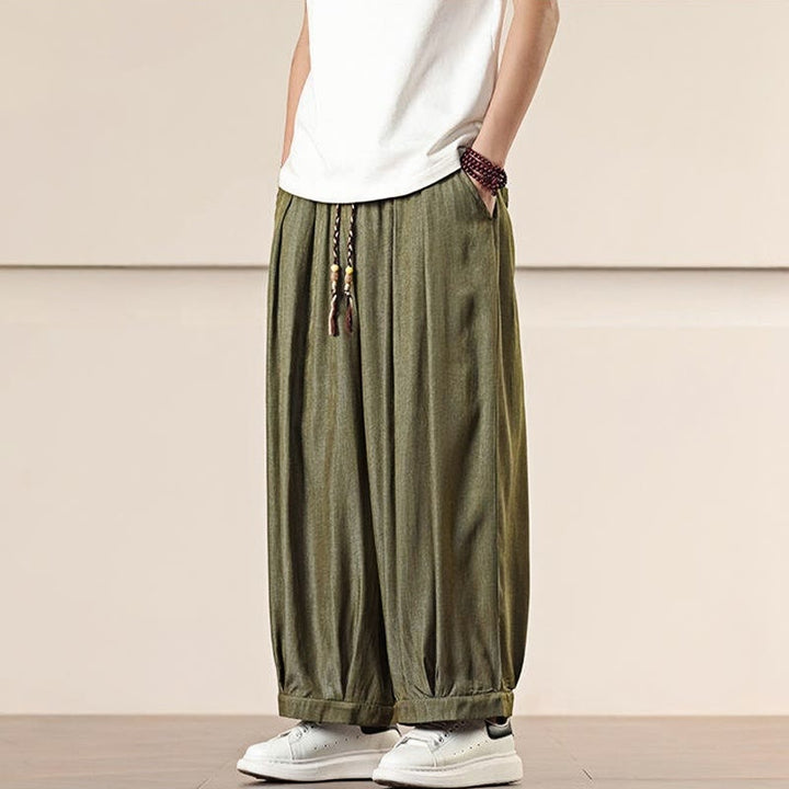 Pantaloni larghi da uomo con coulisse e tasche, tinta unita, modello Buddha Stones Spring - image 24