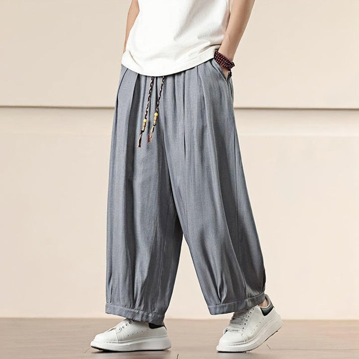 Pantaloni larghi da uomo con coulisse e tasche, tinta unita, modello Buddha Stones Spring - image 13