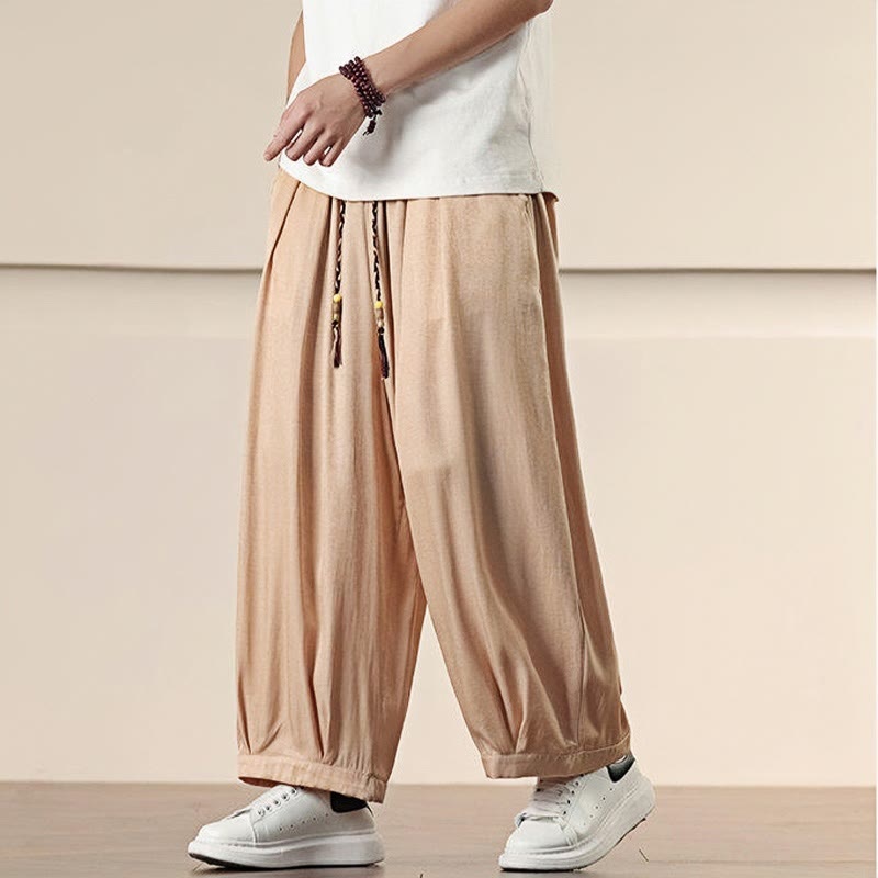 Pantaloni larghi da uomo con coulisse e tasche, tinta unita, modello Buddha Stones Spring - image 20