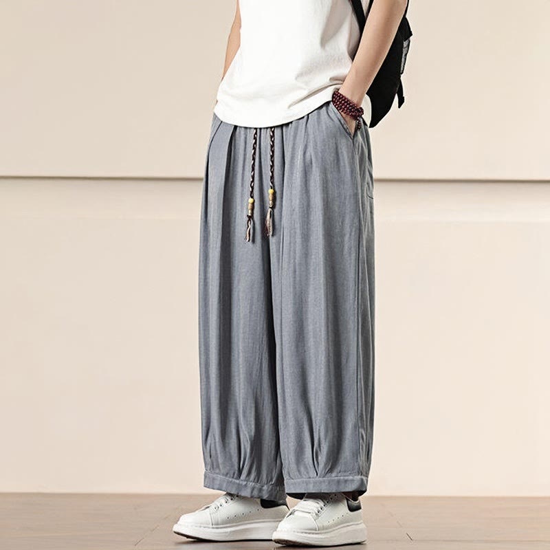Pantaloni larghi da uomo con coulisse e tasche, tinta unita, modello Buddha Stones Spring - image 10