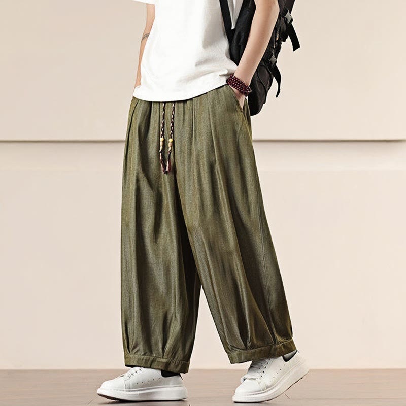 Pantaloni larghi da uomo con coulisse e tasche, tinta unita, modello Buddha Stones Spring - image 31