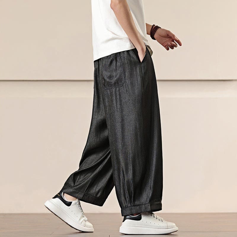 Pantaloni larghi da uomo con coulisse e tasche, tinta unita, modello Buddha Stones Spring - image 7