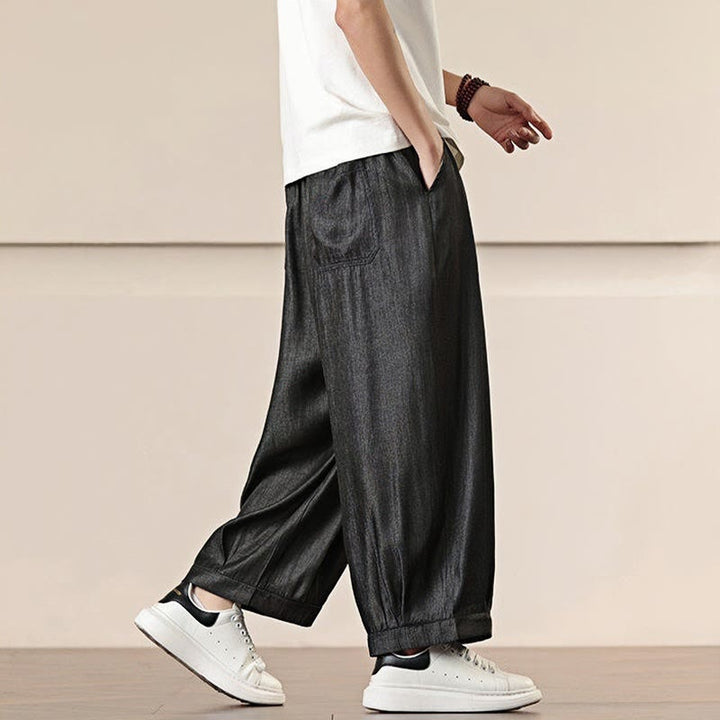 Pantaloni larghi da uomo con coulisse e tasche, tinta unita, modello Buddha Stones Spring - image 7