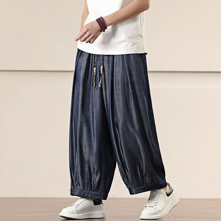 Pantaloni larghi da uomo con coulisse e tasche, tinta unita, modello Buddha Stones Spring - image 35