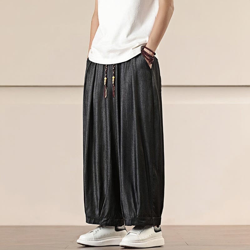 Pantaloni larghi da uomo con coulisse e tasche, tinta unita, modello Buddha Stones Spring - image 2