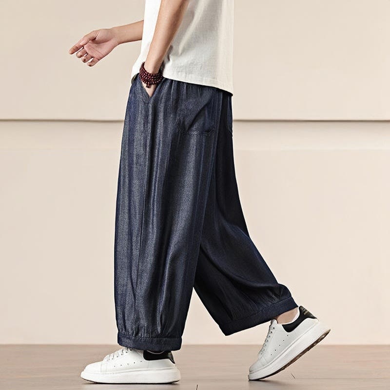 Pantaloni larghi da uomo con coulisse e tasche, tinta unita, modello Buddha Stones Spring - image 37