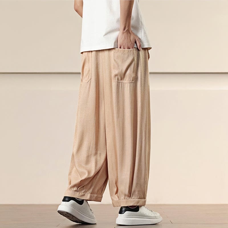 Pantaloni larghi da uomo con coulisse e tasche, tinta unita, modello Buddha Stones Spring - image 19