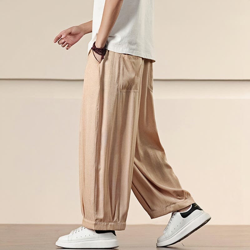 Pantaloni larghi da uomo con coulisse e tasche, tinta unita, modello Buddha Stones Spring - image 21