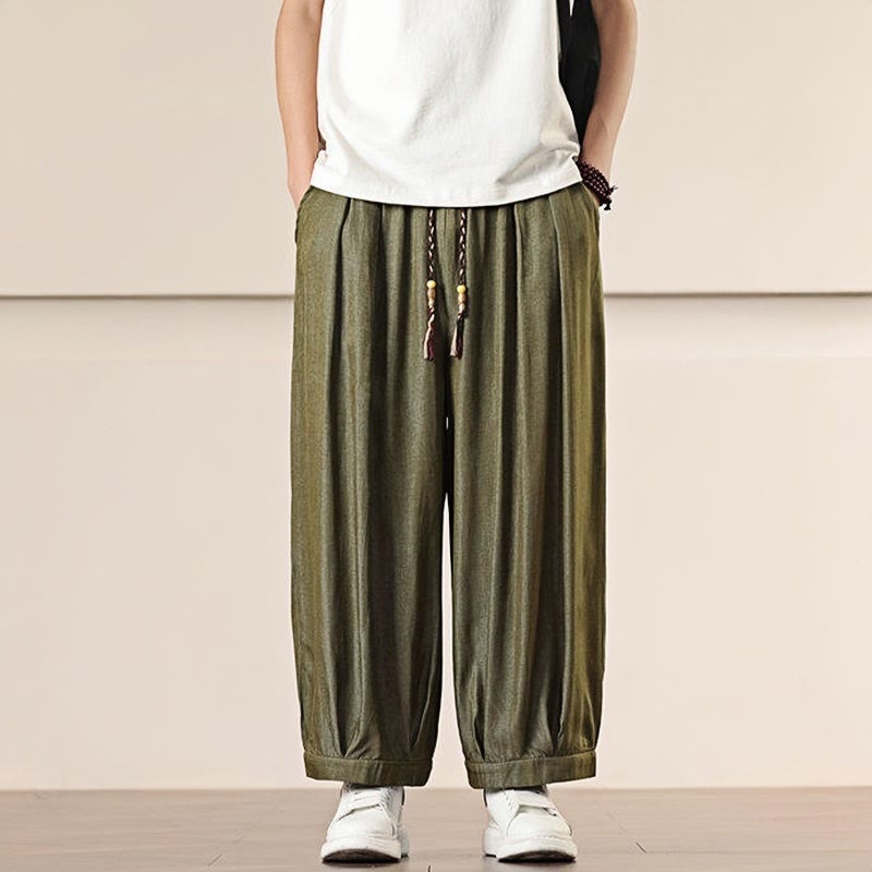 Pantaloni larghi da uomo con coulisse e tasche, tinta unita, modello Buddha Stones Spring - image 25