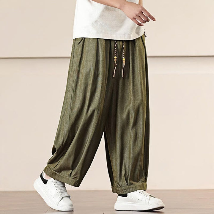 Pantaloni larghi da uomo con coulisse e tasche, tinta unita, modello Buddha Stones Spring - image 30