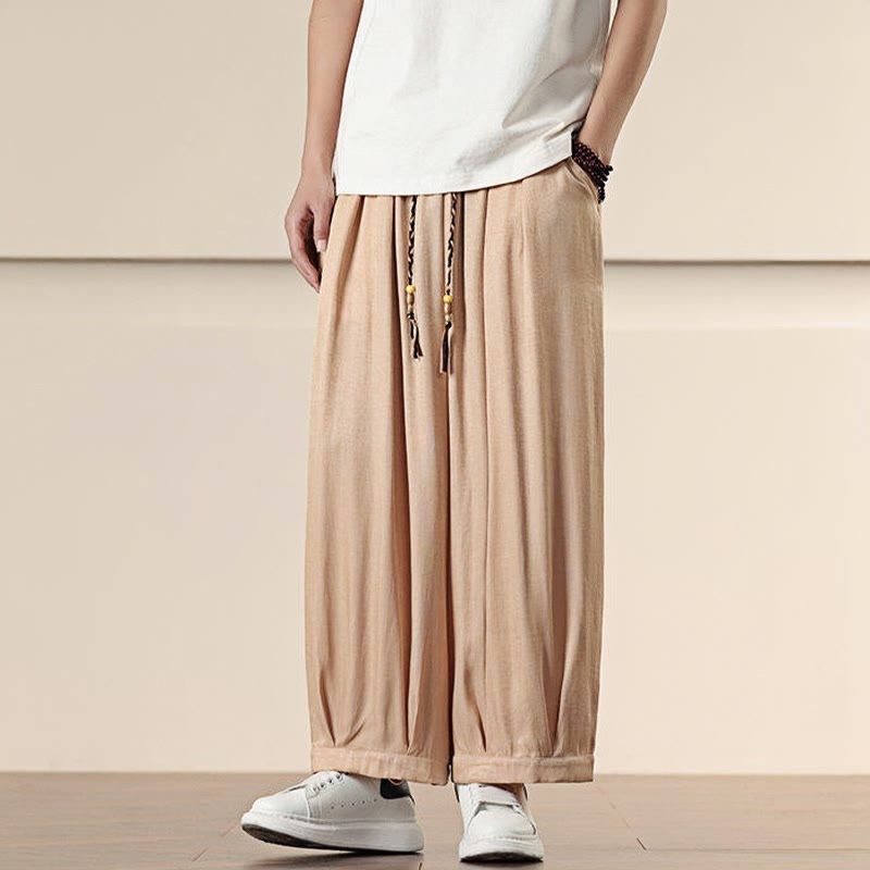 Pantaloni larghi da uomo con coulisse e tasche, tinta unita, modello Buddha Stones Spring - image 17