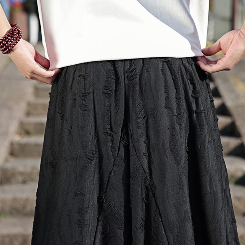 Pantaloni larghi da uomo in cotone con coulisse, con tasche, motivo a fori, tinta unita, motivo Buddha Stones
