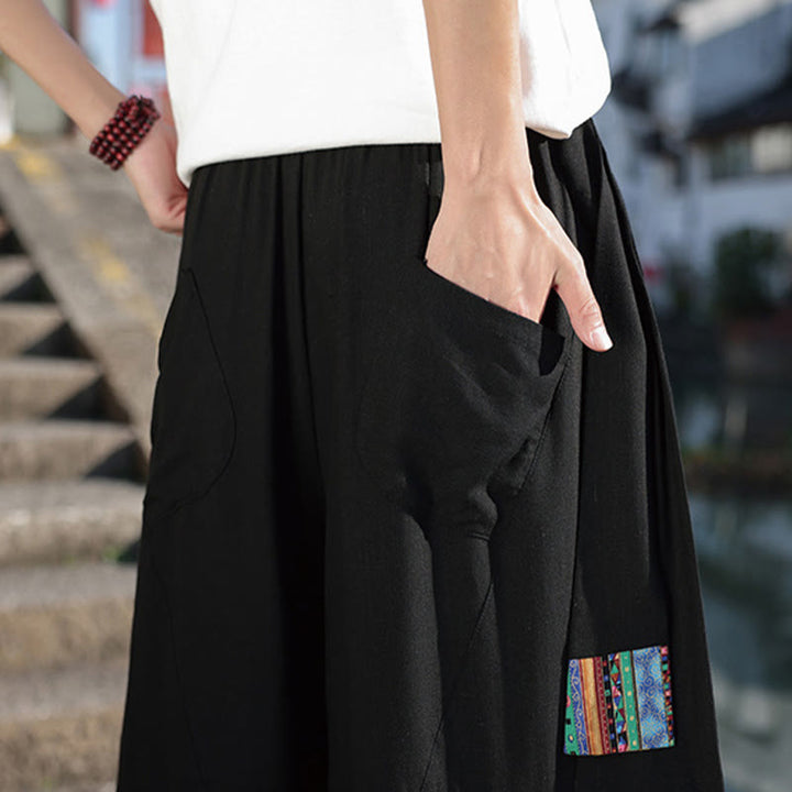 Pantaloni da uomo in cotone con coulisse, gamba larga, tasche, motivo patchwork semplice Buddha Stones