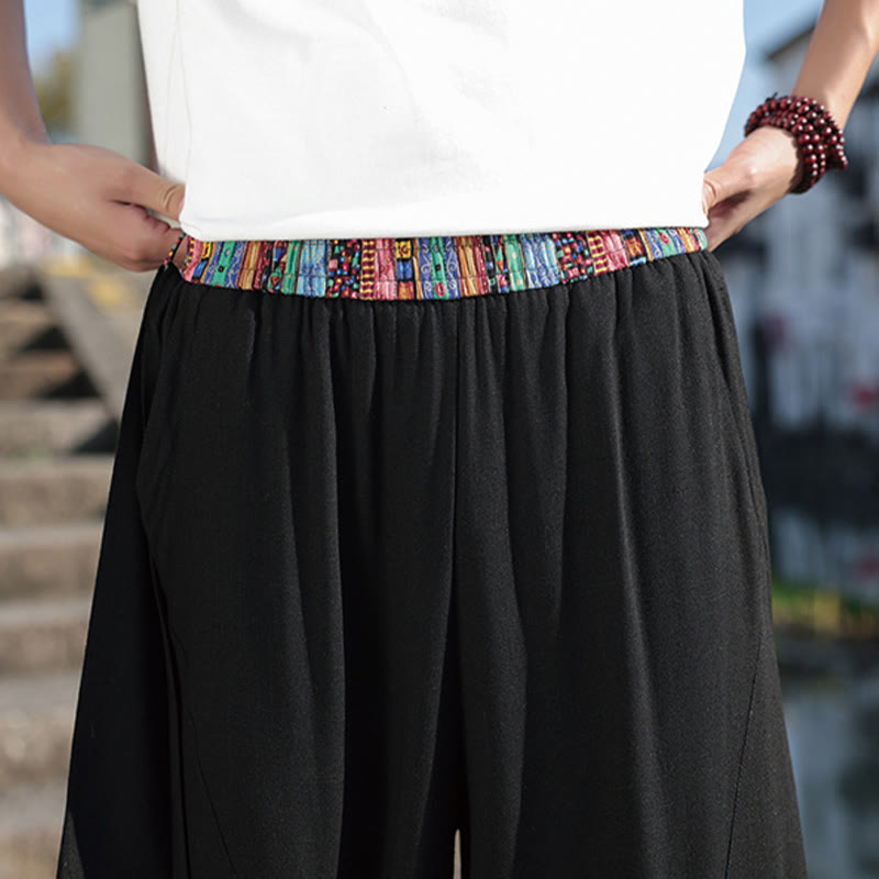 Pantaloni da uomo in cotone con coulisse, gamba larga, tasche, motivo patchwork semplice Buddha Stones - image 10