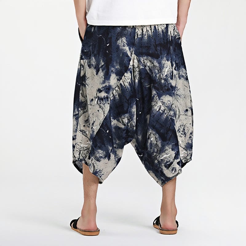 Pantaloni harem da uomo in cotone con tasche e coulisse, motivo etnico Buddha Stones, lunghezza 7-8