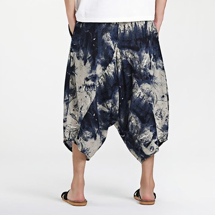 Pantaloni harem da uomo in cotone con tasche e coulisse, motivo etnico Buddha Stones, lunghezza 7-8