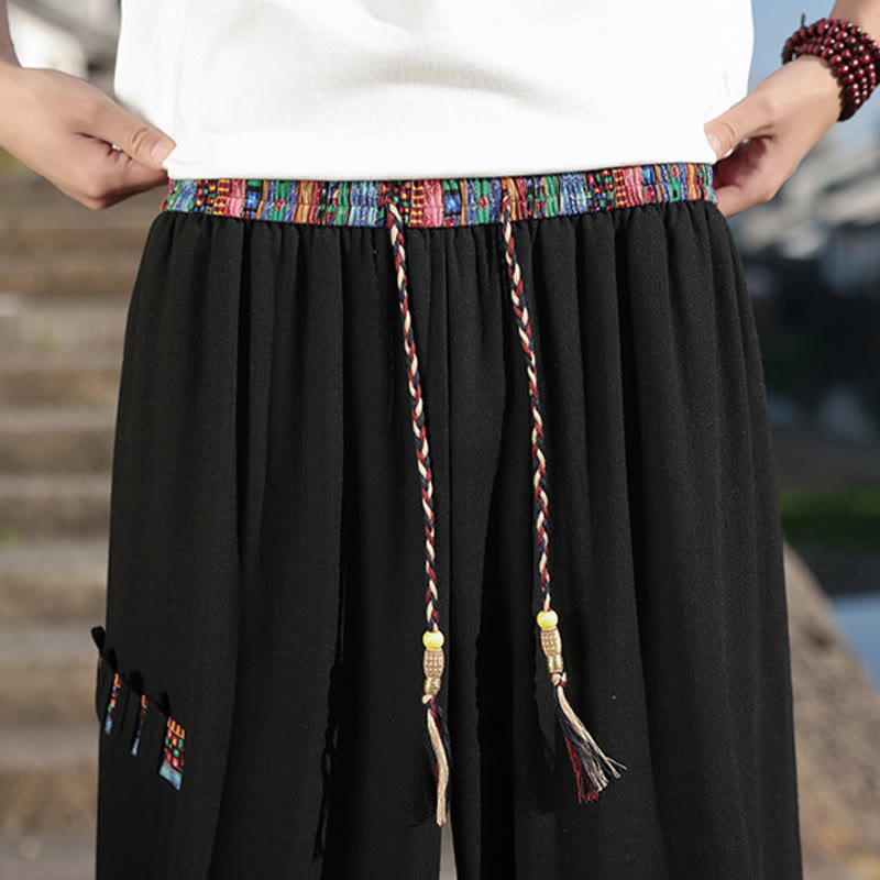 Pantaloni larghi da uomo in cotone con coulisse e tasche, motivo patchwork bohémien con Buddha Stones