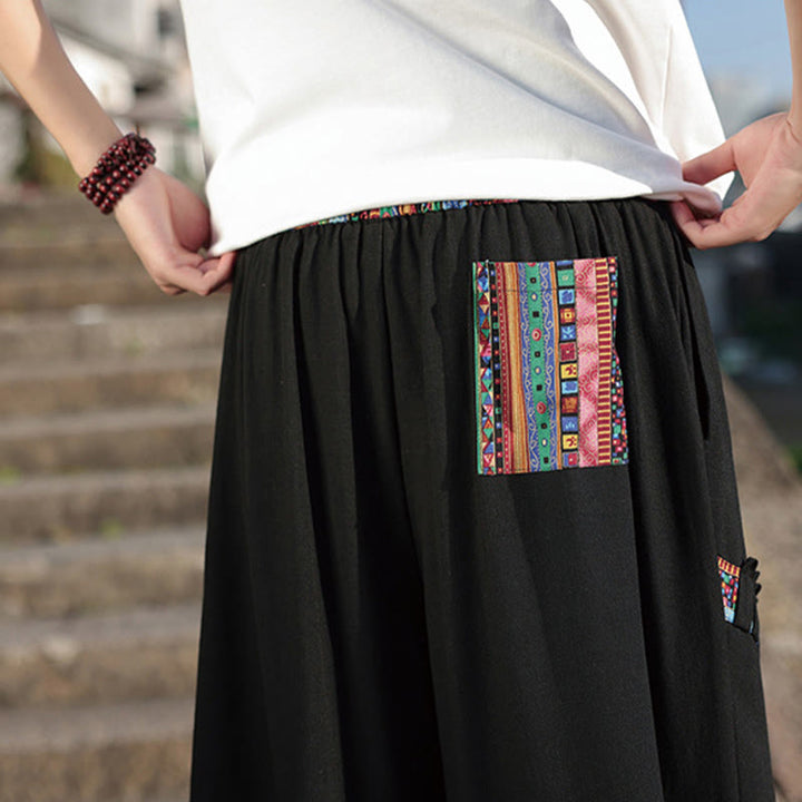 Pantaloni larghi da uomo in cotone con coulisse e tasche, motivo patchwork bohémien con Buddha Stones