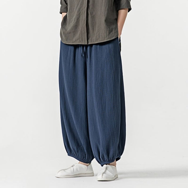 Pantaloni da uomo in cotone con coulisse, tinta unita, con tasche, motivo Buddha Stones