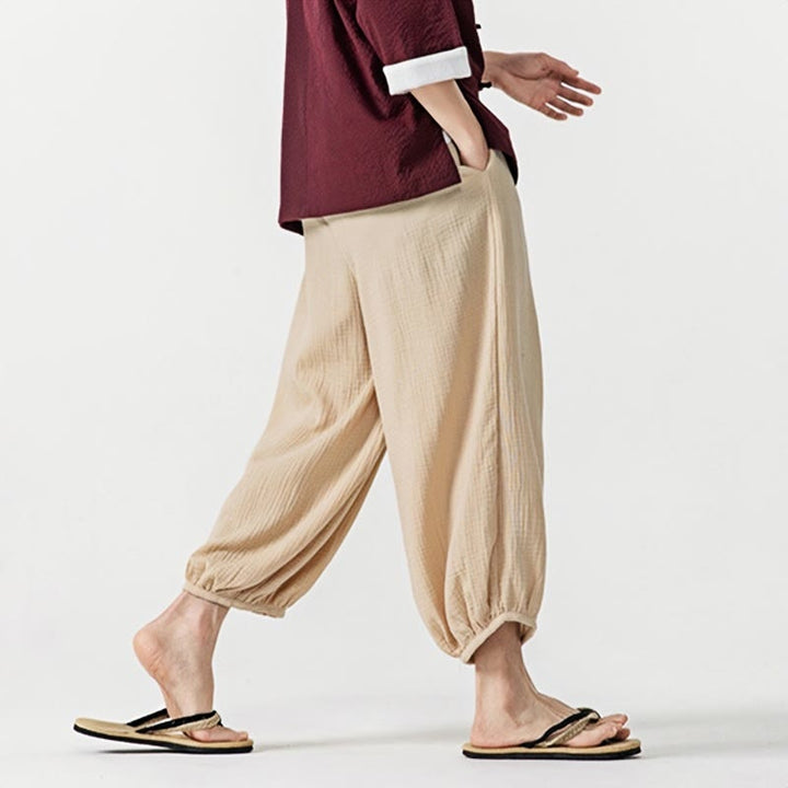 Pantaloni da uomo in cotone con coulisse, tinta unita, con tasche, motivo Buddha Stones - image 3