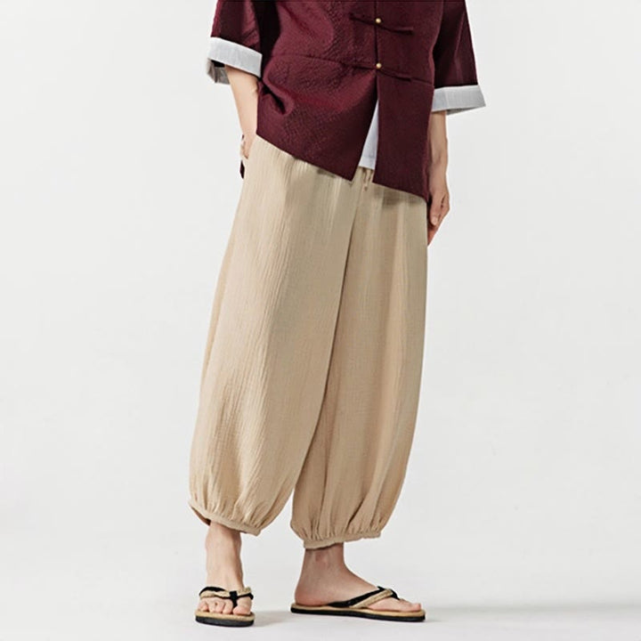 Pantaloni da uomo in cotone con coulisse, tinta unita, con tasche, motivo Buddha Stones - image 6