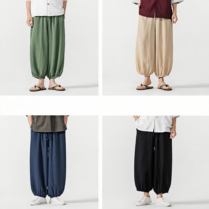 Pantaloni da uomo in cotone con coulisse, tinta unita, con tasche, motivo Buddha Stones