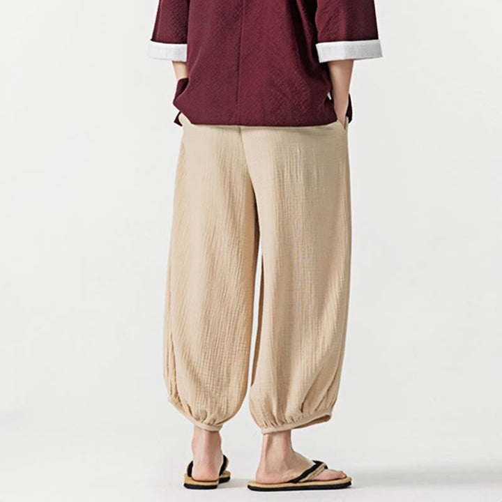 Pantaloni da uomo in cotone con coulisse, tinta unita, con tasche, motivo Buddha Stones