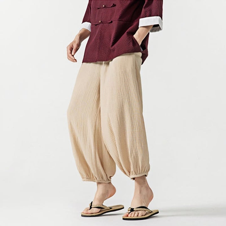 Pantaloni da uomo in cotone con coulisse, tinta unita, con tasche, motivo Buddha Stones - image 1