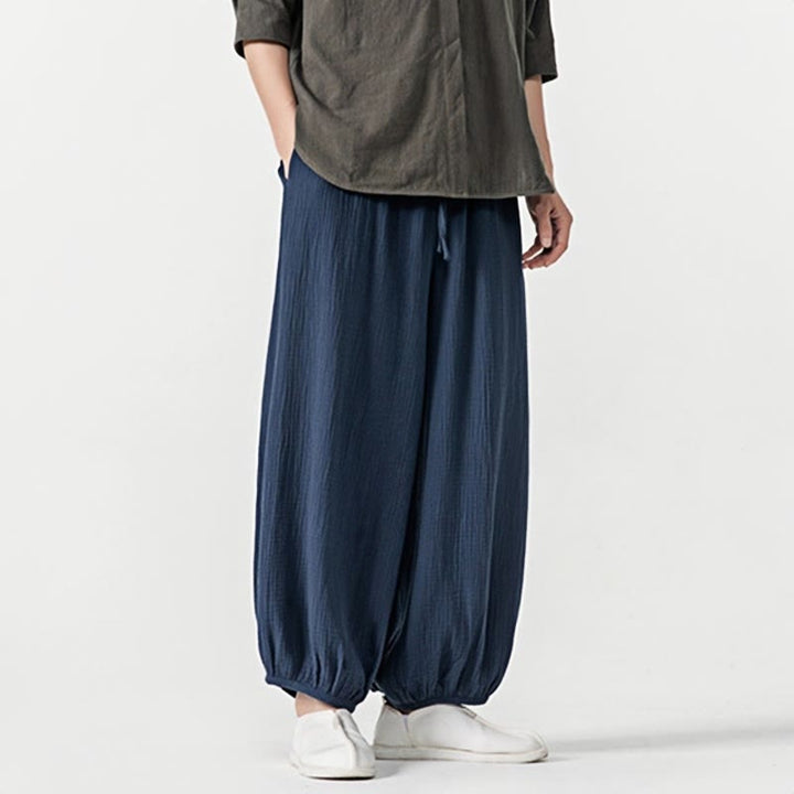 Pantaloni da uomo in cotone con coulisse, tinta unita, con tasche, motivo Buddha Stones