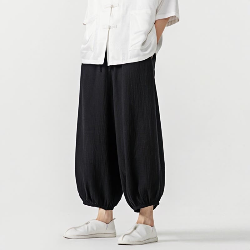 Pantaloni da uomo in cotone con coulisse, tinta unita, con tasche, motivo Buddha Stones