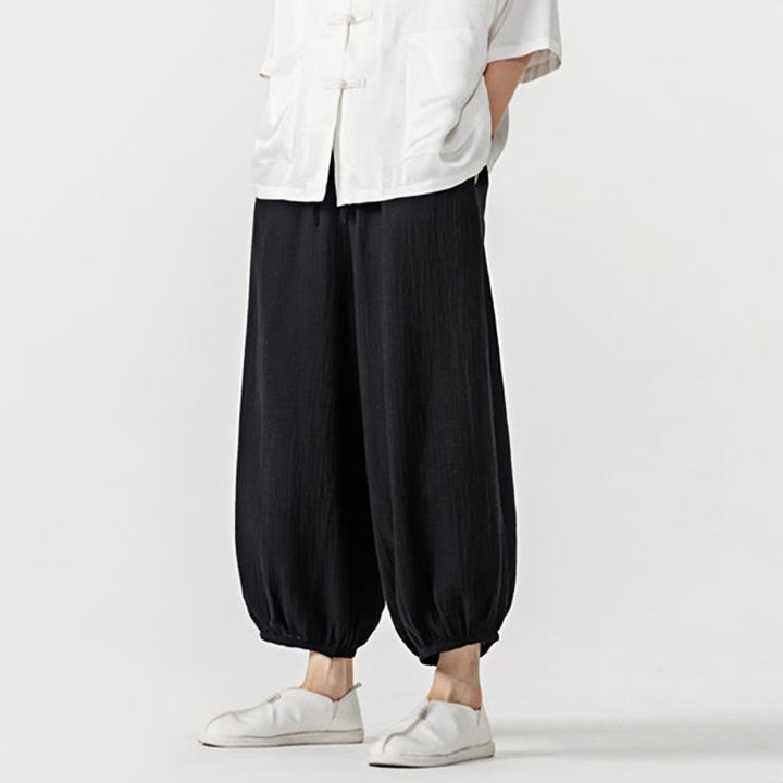 Pantaloni da uomo in cotone con coulisse, tinta unita, con tasche, motivo Buddha Stones