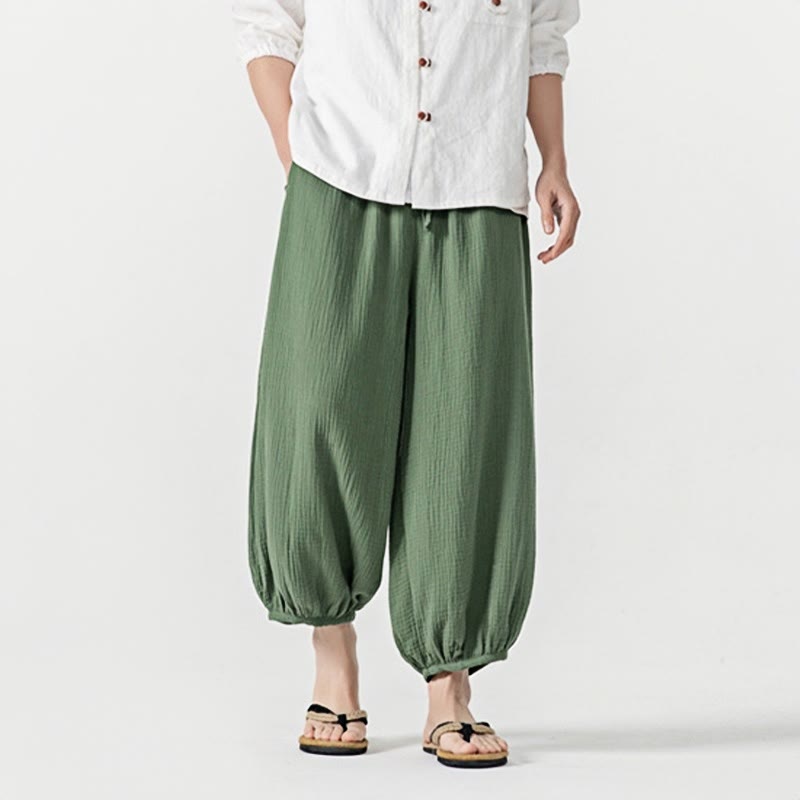 Pantaloni da uomo in cotone con coulisse, tinta unita, con tasche, motivo Buddha Stones