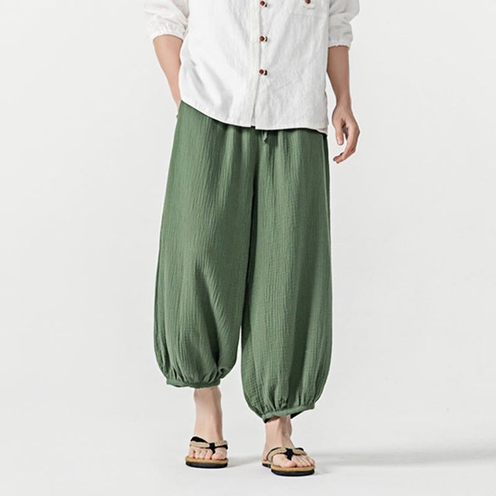 Pantaloni da uomo in cotone con coulisse, tinta unita, con tasche, motivo Buddha Stones