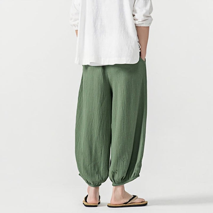 Pantaloni da uomo in cotone con coulisse, tinta unita, con tasche, motivo Buddha Stones