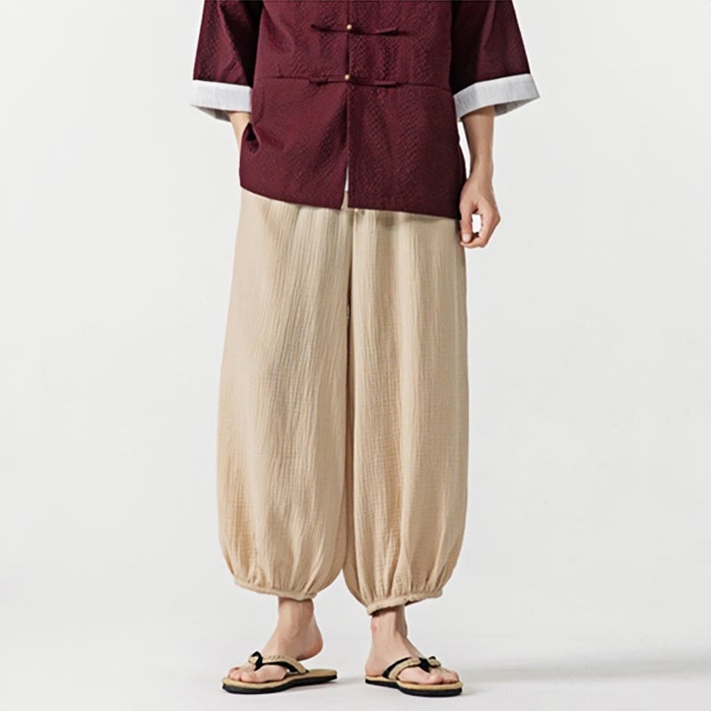 Pantaloni da uomo in cotone con coulisse, tinta unita, con tasche, motivo Buddha Stones - image 7
