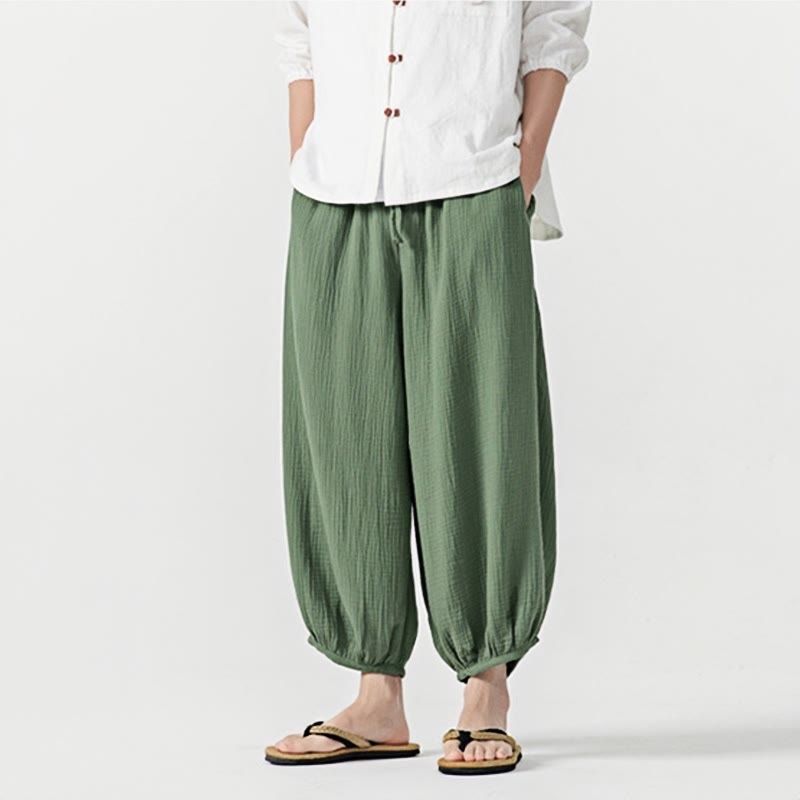 Pantaloni da uomo in cotone con coulisse, tinta unita, con tasche, motivo Buddha Stones