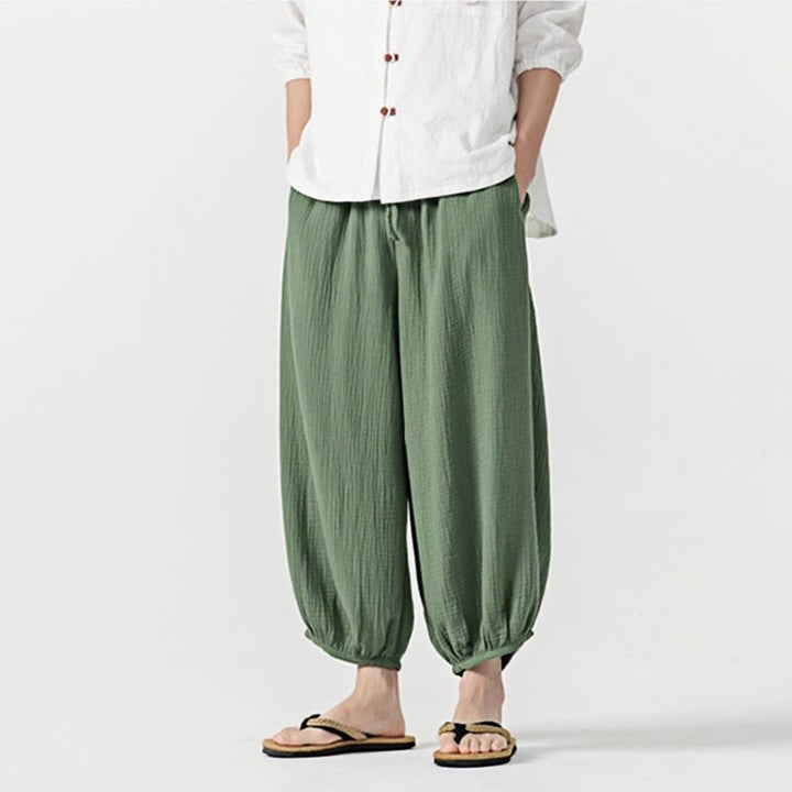 Pantaloni da uomo in cotone con coulisse, tinta unita, con tasche, motivo Buddha Stones