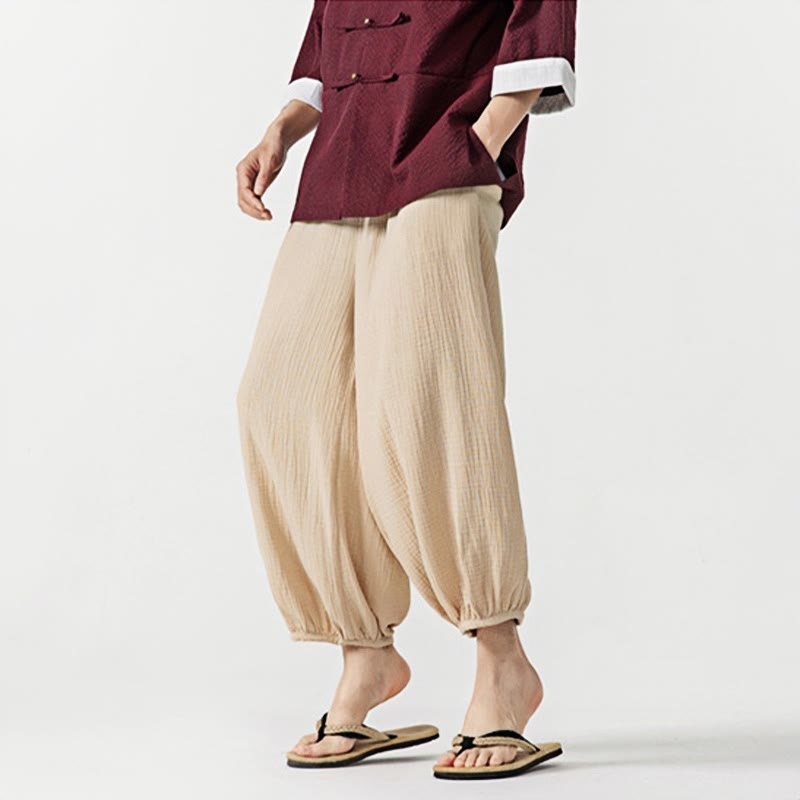 Pantaloni da uomo in cotone con coulisse, tinta unita, con tasche, motivo Buddha Stones - image 1