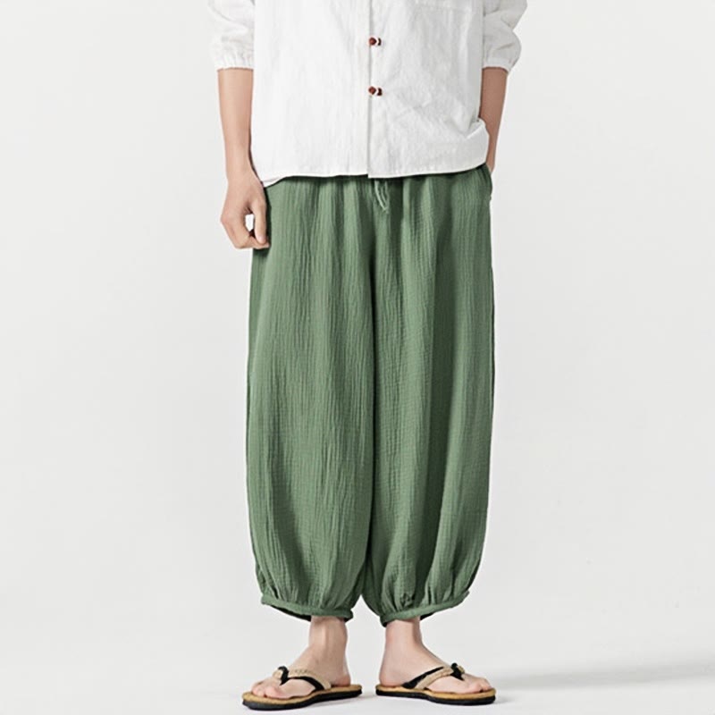 Pantaloni da uomo in cotone con coulisse, tinta unita, con tasche, motivo Buddha Stones