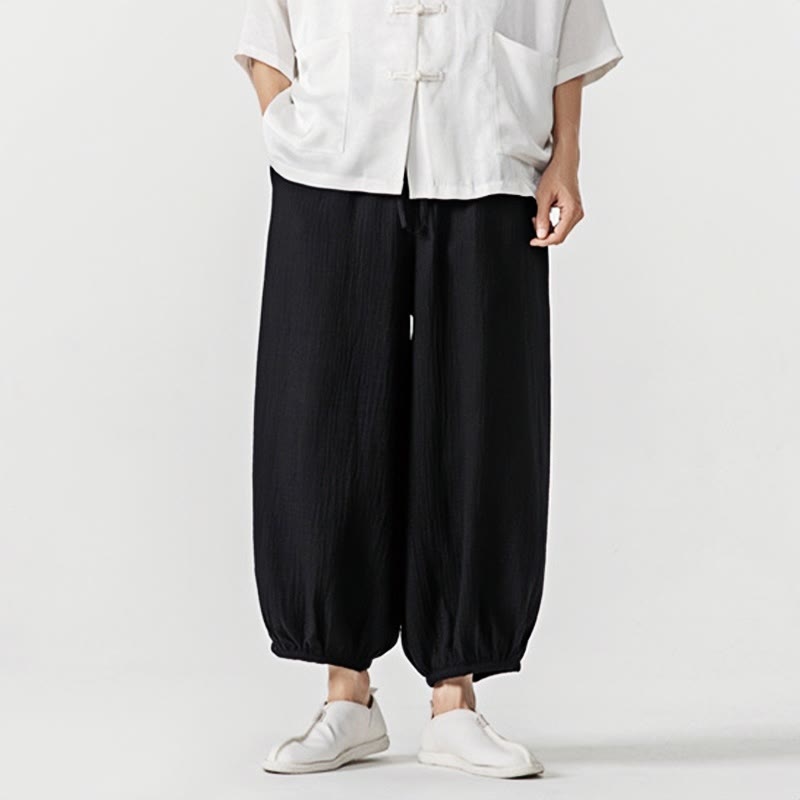 Pantaloni da uomo in cotone con coulisse, tinta unita, con tasche, motivo Buddha Stones - image 18