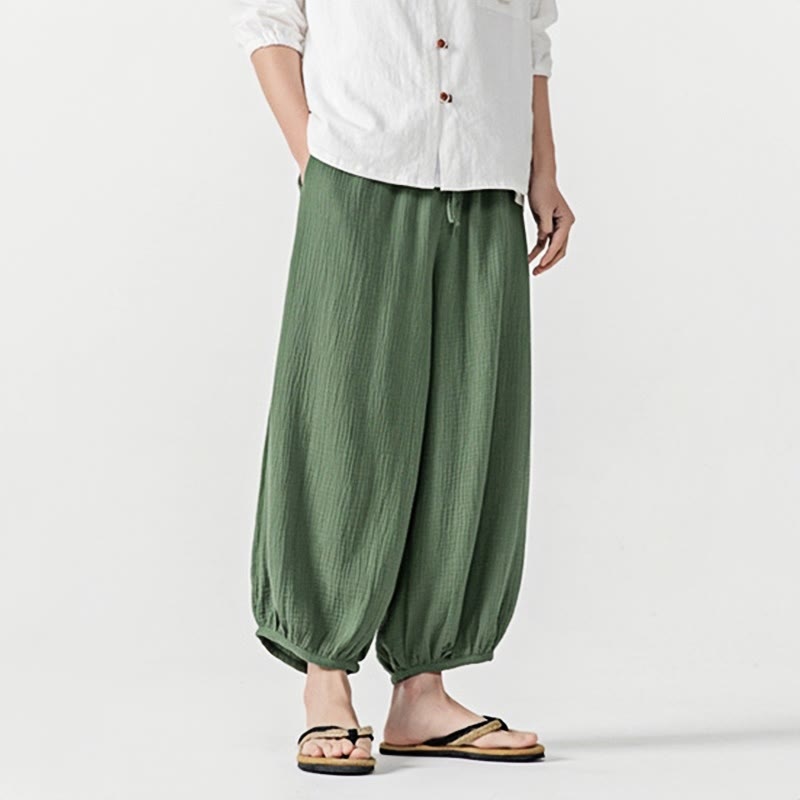 Pantaloni da uomo in cotone con coulisse, tinta unita, con tasche, motivo Buddha Stones