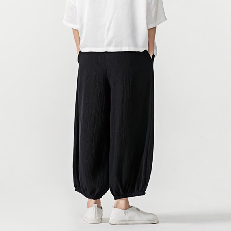 Pantaloni da uomo in cotone con coulisse, tinta unita, con tasche, motivo Buddha Stones